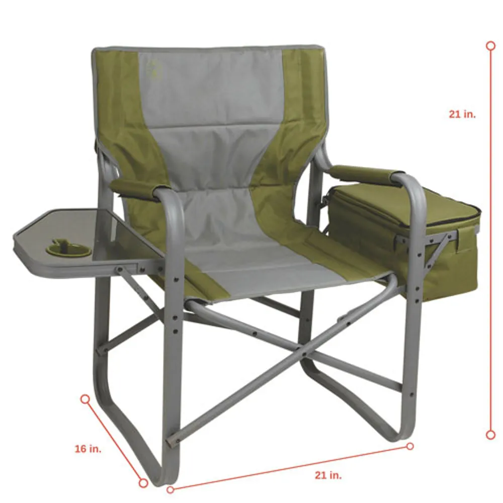 Coleman Folding Outdoor Director XL Camping Chair with Side Tray - Green/Grey