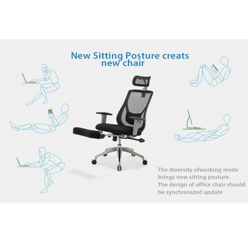 Moustache® Adjustable Mesh Office Chair with Footrest - Black