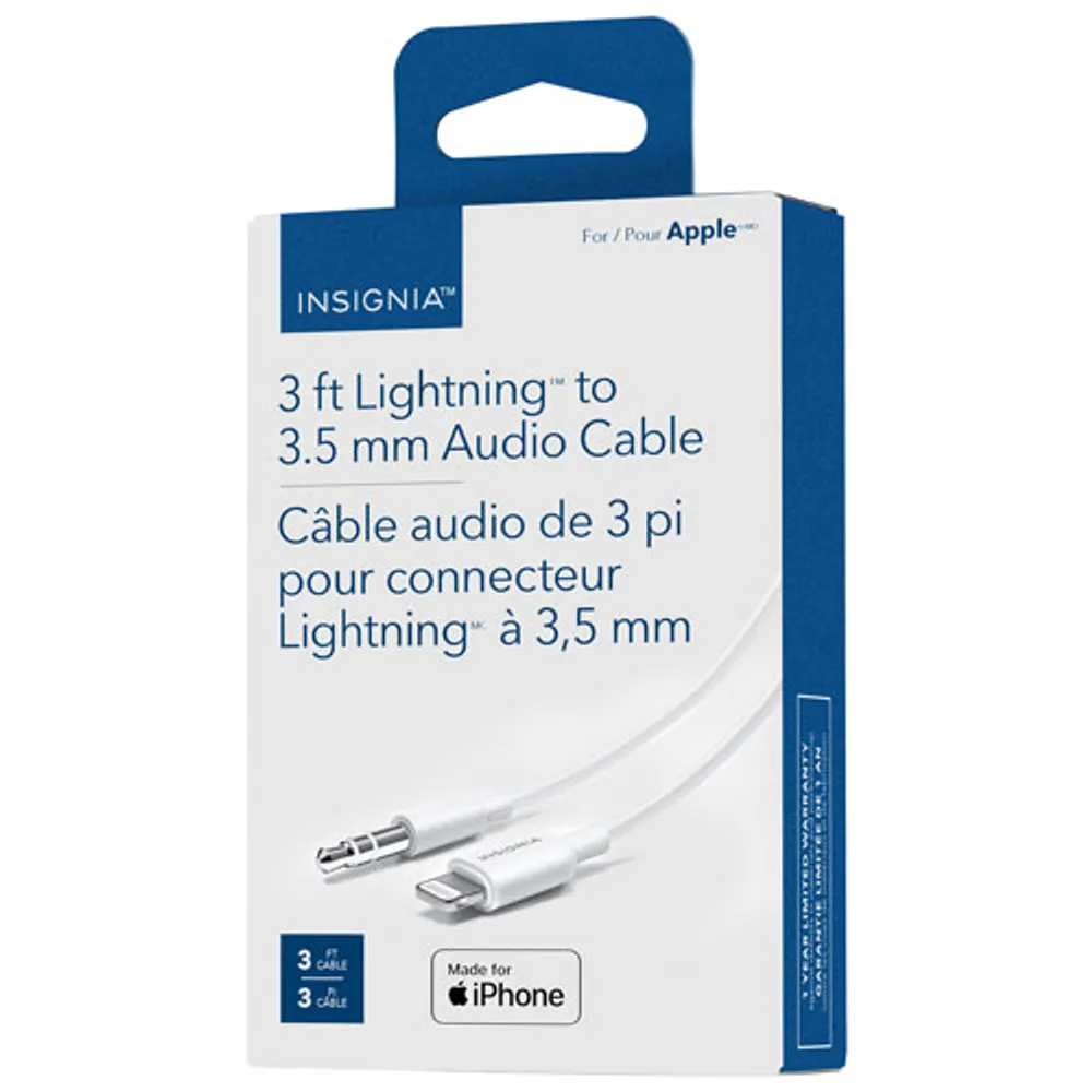 Insignia 0.9m (3 ft.) Lightning/3.5mm Stereo Cable - White - Only at Best Buy
