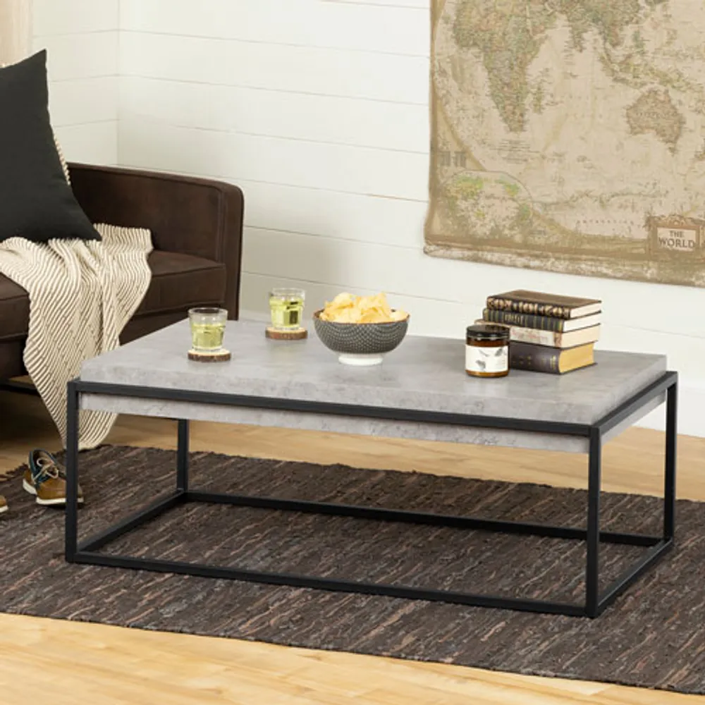 Mezzy Rustic Country Rectangular Coffee Table - Concrete Grey/Black