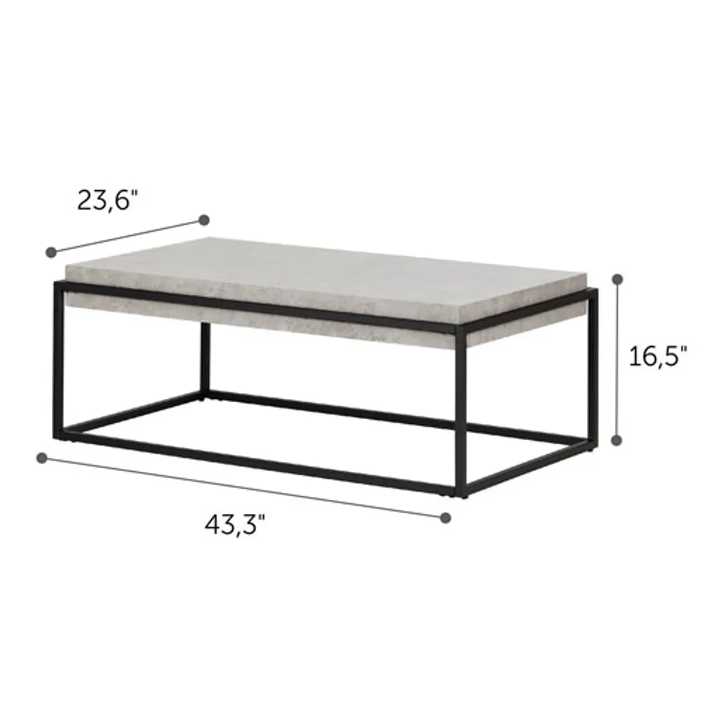 Mezzy Rustic Country Rectangular Coffee Table - Concrete Grey/Black