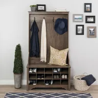 Prepac Transitional Wide Hall Tree Organizer with Shoe Storage - Drifted Grey