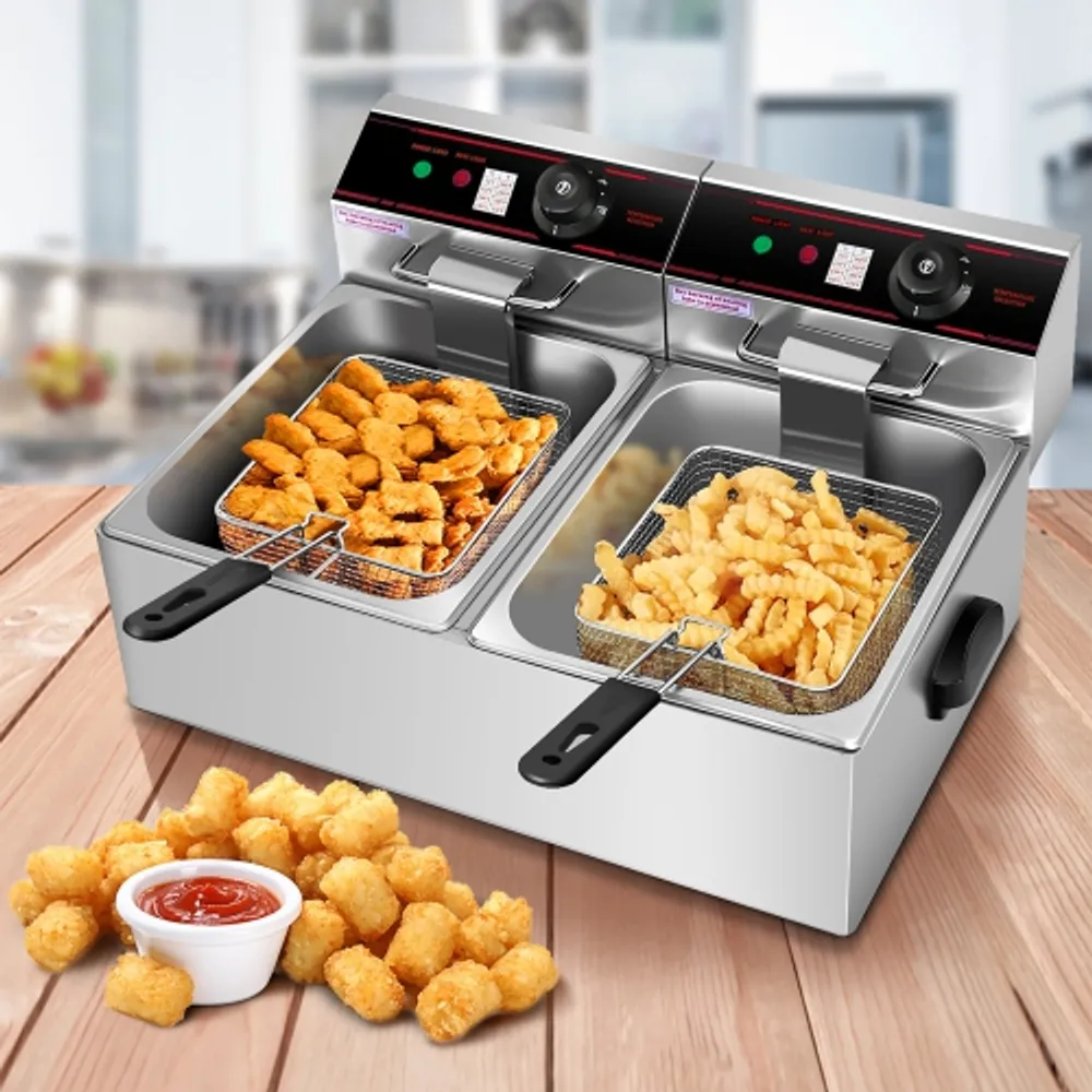 Electric Deep Fryer 5.3QT/21-Cup Stainless Steel 1700W with Triple Basket -  Costway
