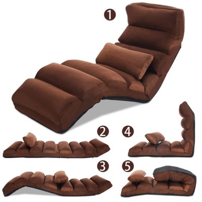 Costway Folding Lazy Sofa Chair Stylish Sofa Couch Beds Lounge Chair W/ Pillow Coffee