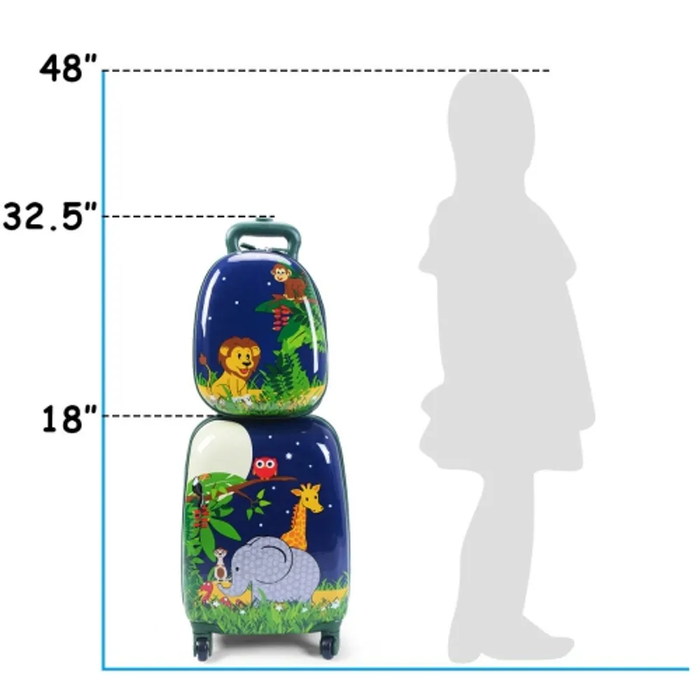 Costway 2PC Kids Carry On Luggage Set 12'' Backpack & 18'' Rolling Suitcase  for Travel