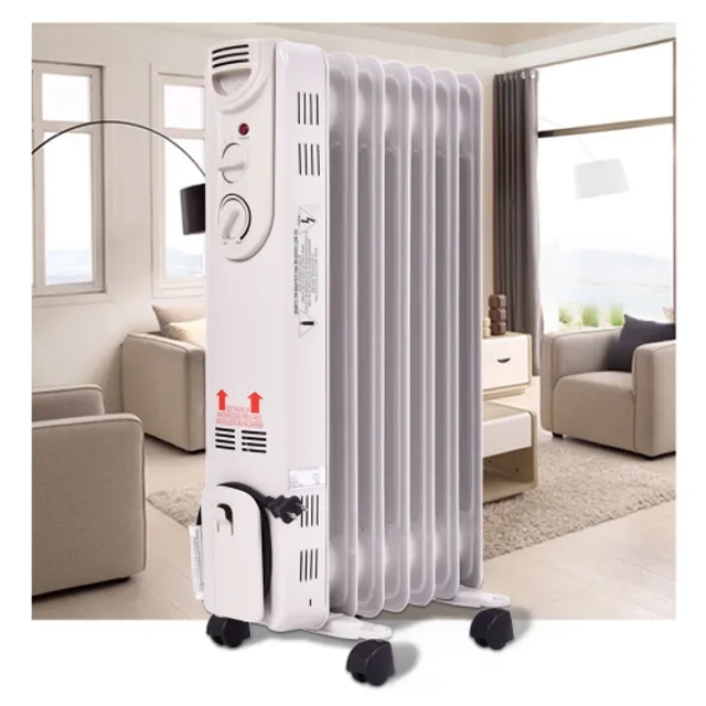 Costway 700 W Portable Mini Electric Oil Filled Radiator Heater 7-Fin  Thermostat Home