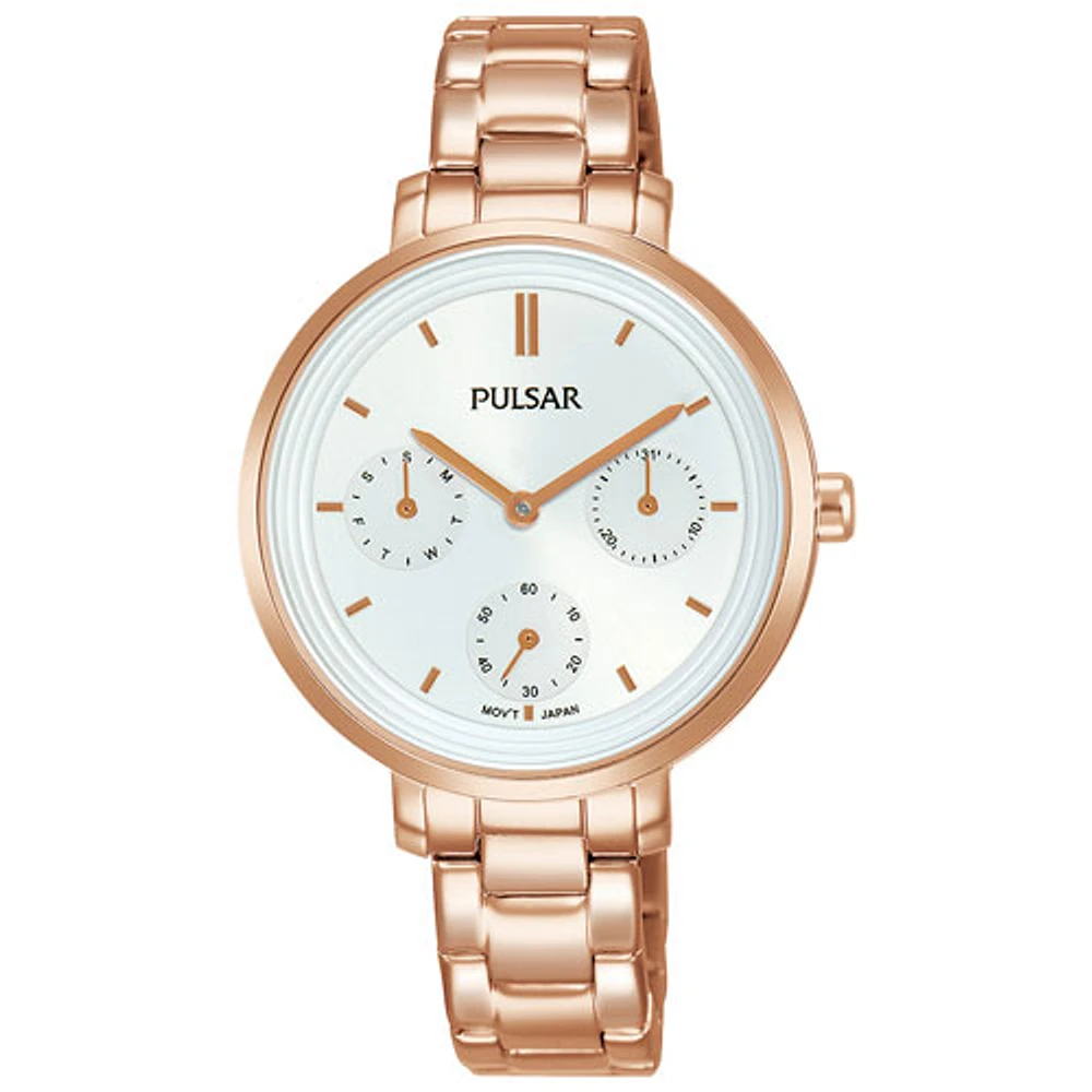 Montre tendance de 33 mm pour femmes de Pulsar - Rose doré/blanc