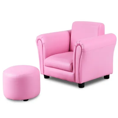 Costway Kids Sofa Armrest Chair Couch Children Toddler Birthday Gift w/ Ottoman Pink