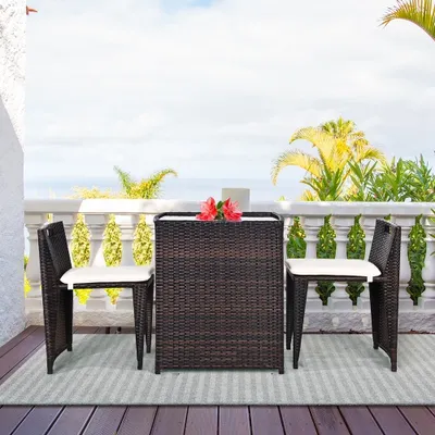 Costway 3pcs Cushioned Outdoor Wicker Patio Set Seat Brown Garden Lawn Sofa Furniture No Assembly