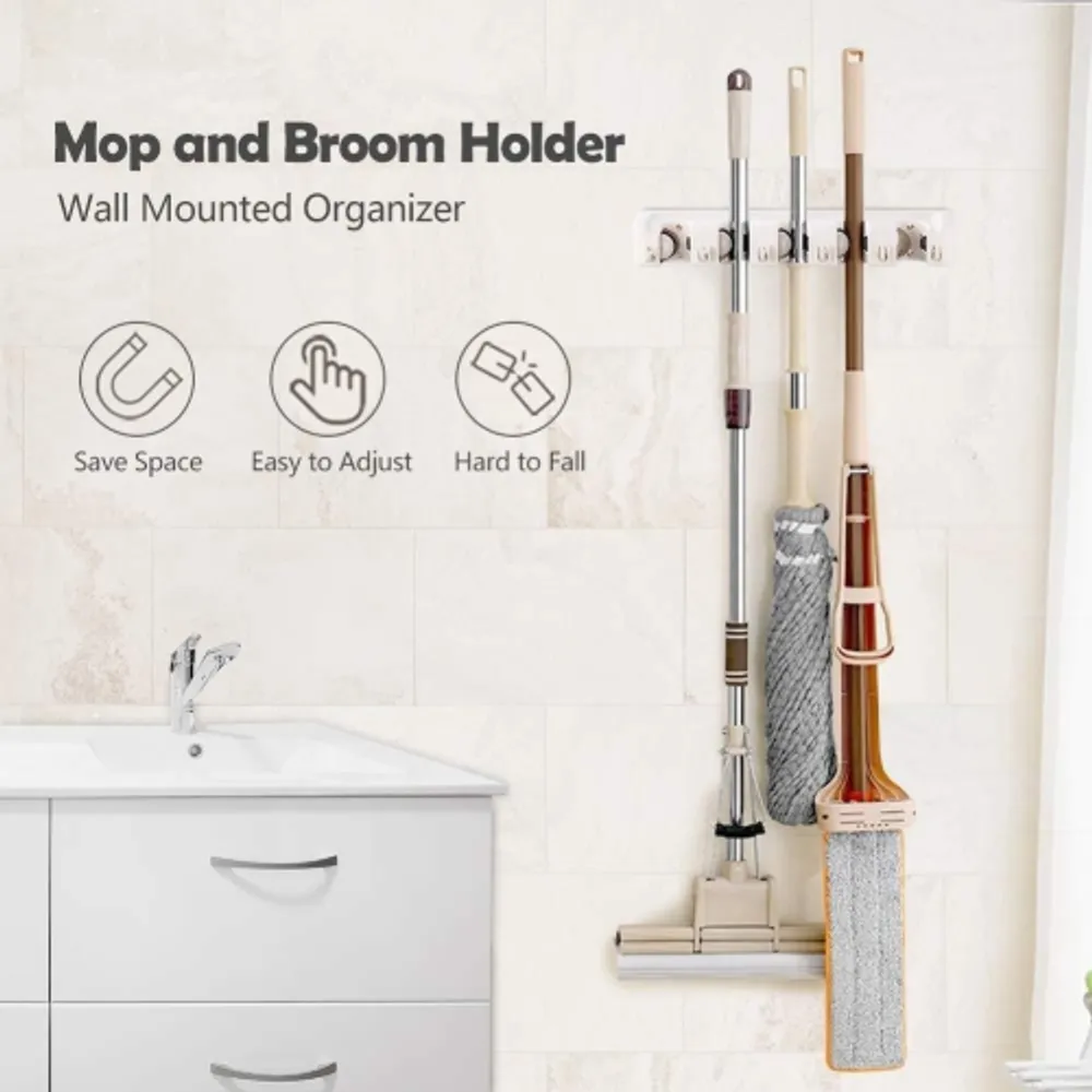 Costway Wall Mounted Mop Holder Hanger 5 Position Home Storage