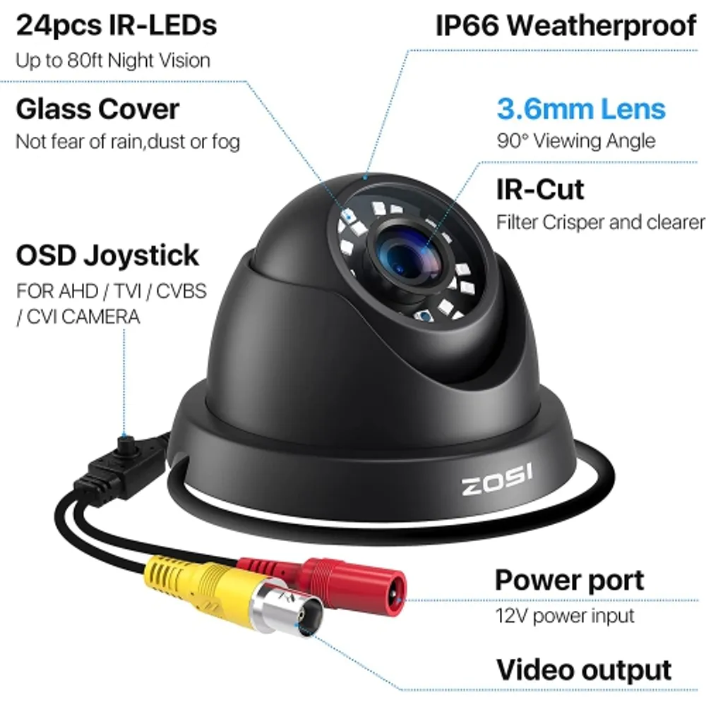 ZOSI 1080p Dome Security Cameras (Hybrid 4-in-1 HD-CVI/TVI/AHD/960H Analog  CVBS),2MP Day Night Weatherproof Surveillance CCTV Camera Dome