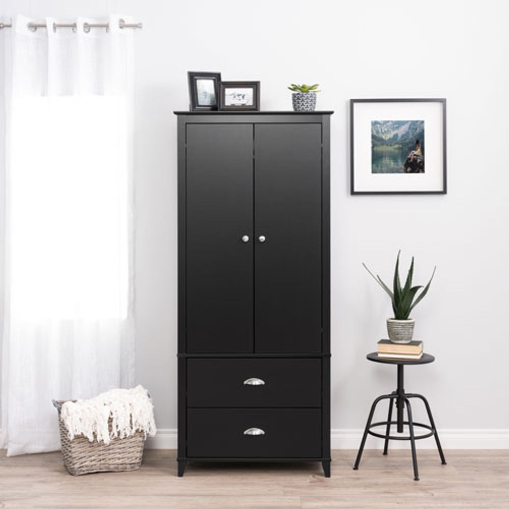 Yaletown Transitional 72" 2-Drawer Armoire - Black