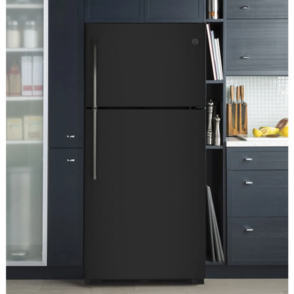 GE 30" 18 Cu. Ft. Top Freezer Refrigerator with LED Lighting (GTS18FTLKBB) - Black