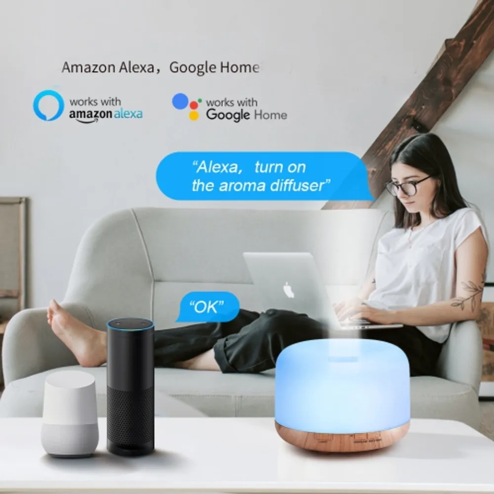 Smart Home Essential Oil Diffuser | Alexa and Google Home | Light Wood