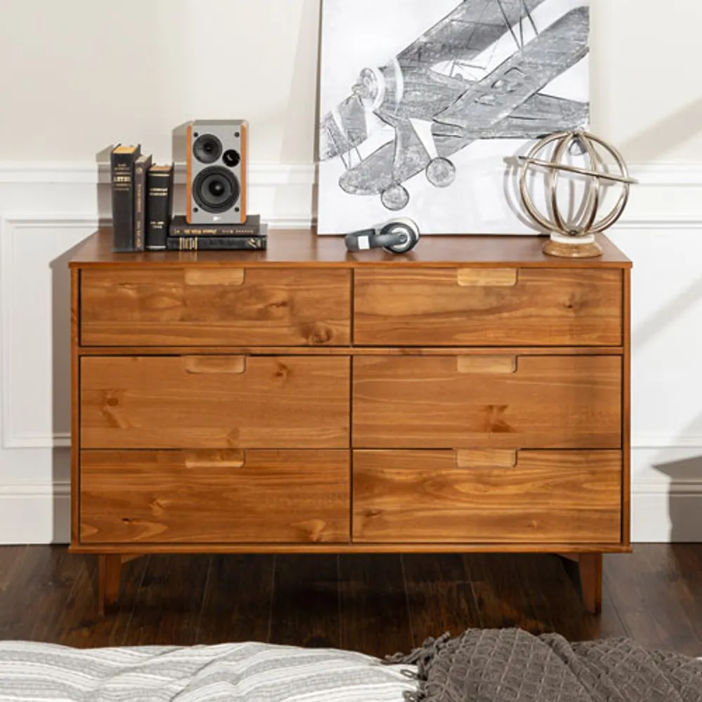 Mid-Century Modern 6-Drawer Dresser - Caramel