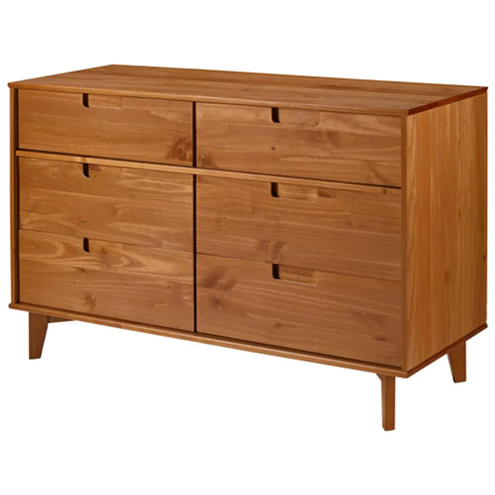 Mid-Century Modern 6-Drawer Dresser - Caramel