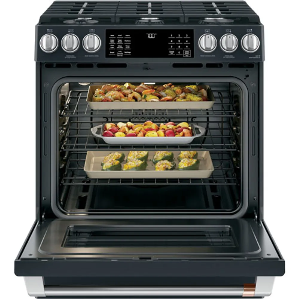 Café 30" 5.6 Cu. Ft. Self-Clean Convection 6-Burner Slide-In Gas Range (CCGS700P3MD1) - Black