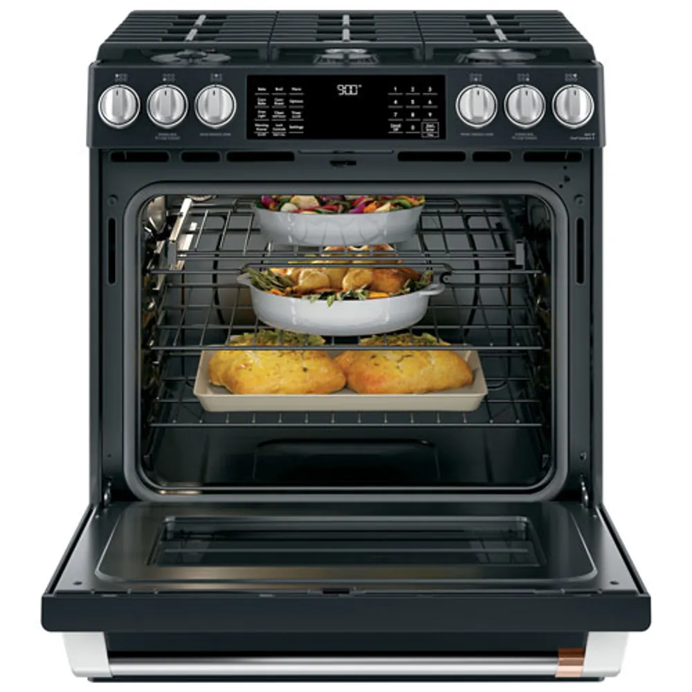 Cuisinière biénergie encastrable 6 brûleurs convection 5,7 pi³ 30 po Café (CC2S900P3MD1) - Noir mat