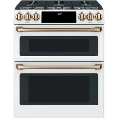 Café 30" 7.0 Cu. Ft. True Convection Double Oven Slide-In Gas Range (CCGS750P4MW2) - White