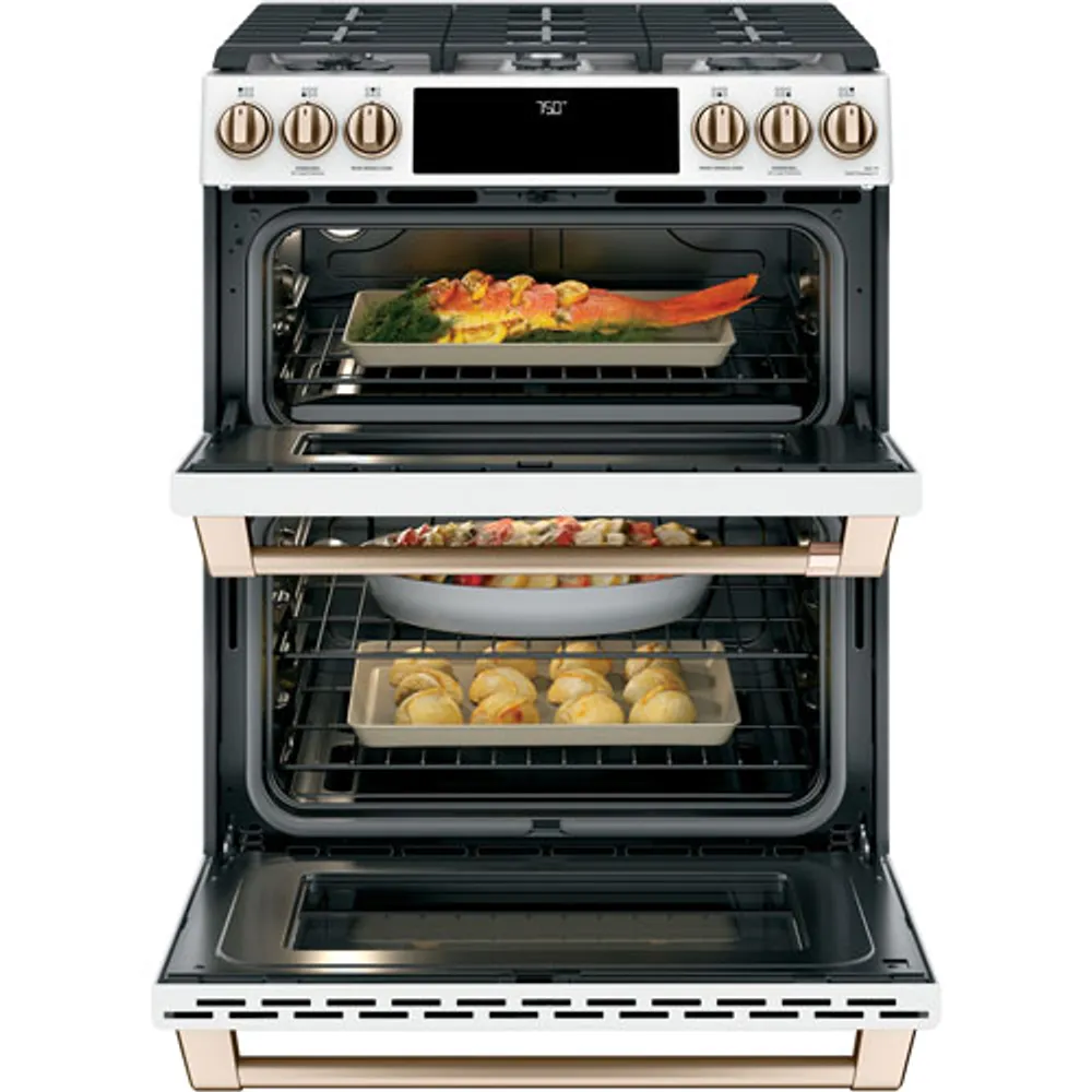 Café 30" 7.0 Cu. Ft. True Convection Double Oven Slide-In Gas Range (CCGS750P4MW2) - White