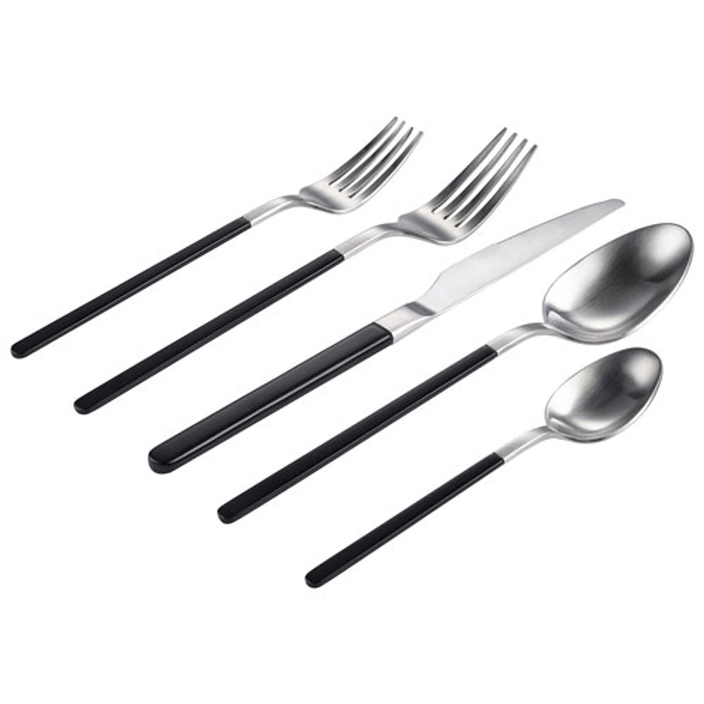 Brilliant Kimono 20-Piece Stainless Steel Flatware Set - Silver/Black