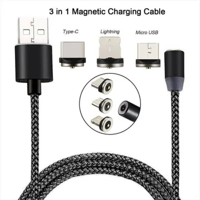 3 in 1 Magnetic Metal Adapter Charger Lightning Type USB-C Micro USB Cable for iPhone iPad Samsung LG Android Phones