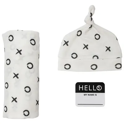 Lulujo Hello World Bamboo Muslin Swaddle & Hat - 0 to 4 Months
