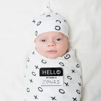 Lulujo Hello World Bamboo Muslin Swaddle & Hat - 0 to 4 Months - XO