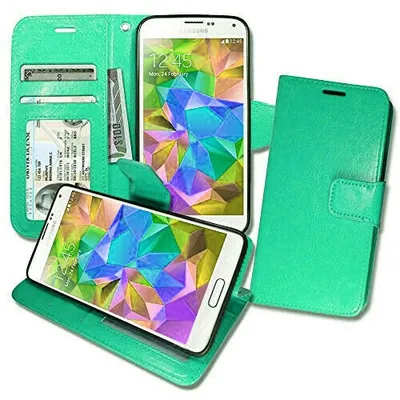 【CSmart】 Magnetic Card Slot Leather Folio Wallet Flip Case Cover for Samsung Galaxy S5, Mint