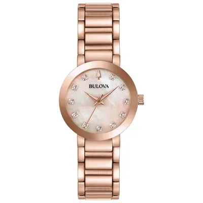 Bulova Futuro Quartz Watch 30mm Women's Watch - Rose Gold-Tone Case, Two-Tone Bracelet & Pink Dial