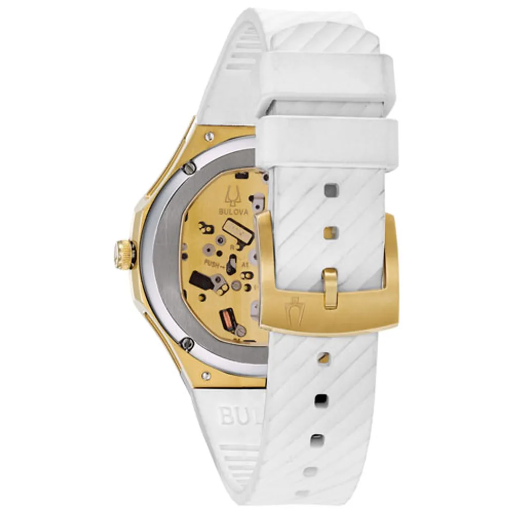 Bulova CURV High Performance Quartz Watch 40.5mm Women's Watch - Gold-Tone Case, White Rubber Strap & Silver-White Dial