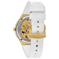 Bulova CURV High Performance Quartz Watch 40.5mm Women's Watch - Gold-Tone Case, White Rubber Strap & Silver-White Dial