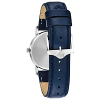 Bulova American Clipper Quartz Watch 32mm Women's Watch - Silver-Tone Case, Blue Leather Strap & White Dial