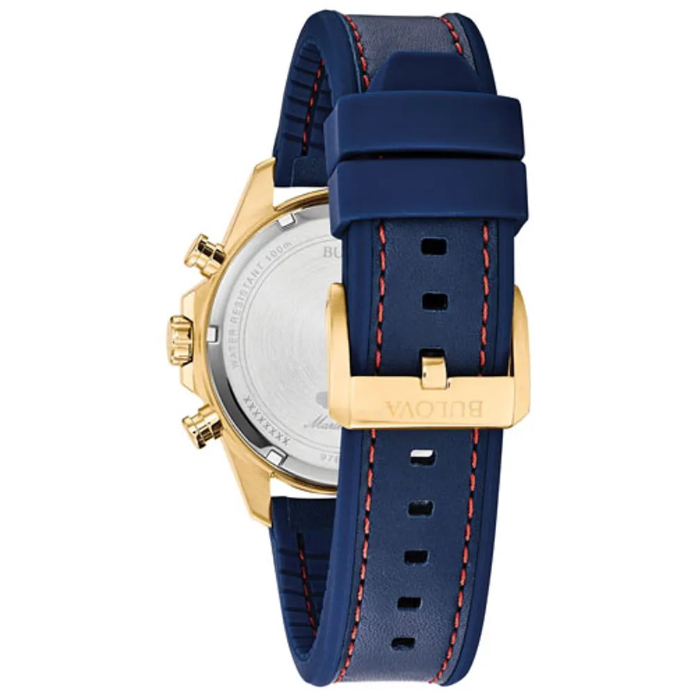 Bulova Marine Star Quartz Watch 43mm Men's Watch - Gold-Tone Case, Blue Silicone Strap & Blue Dial