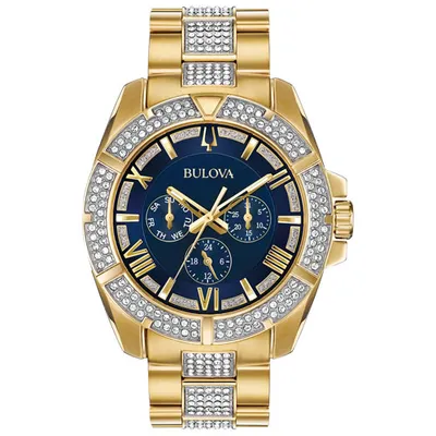 Bulova Octava Quartz Watch 44mm Men's Watch - Gold-Tone Case, Bracelet & Blue Dial