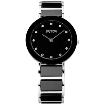 Bering Ceramic 29mm Women's Casual Watch with Swarovski Crystals - Black/Silver