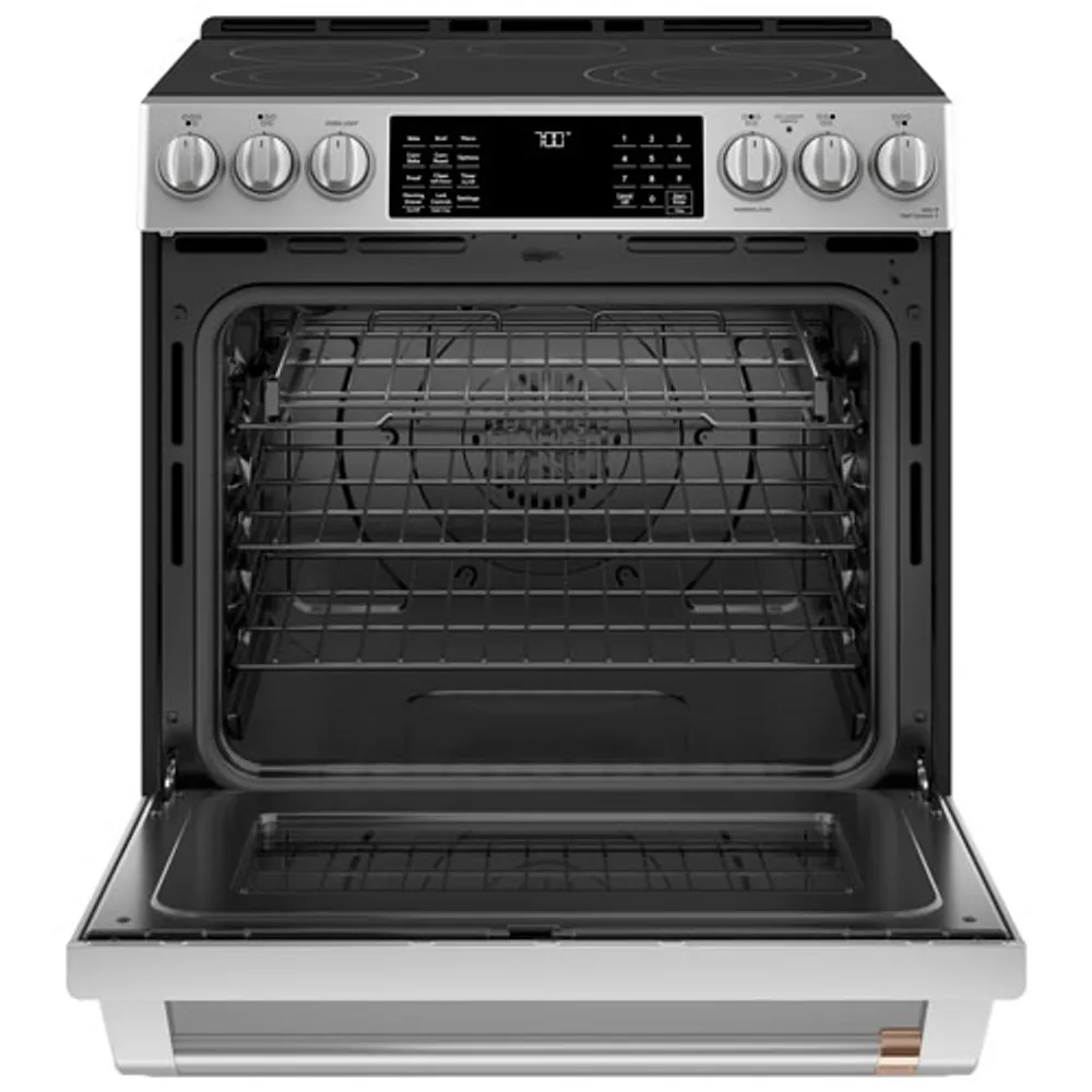 Café 30" True Convection 5-Element Slide-In Smooth Top Electric Range (CCES700P2MS1)-Stainless Steel