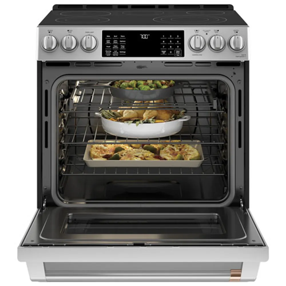 Café 30" True Convection 5-Element Slide-In Smooth Top Electric Range (CCES700P2MS1)-Stainless Steel