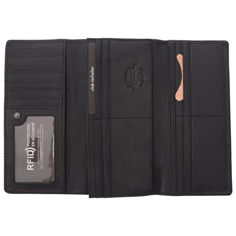 Club Rochelier Onyx RFID Leather Tri-fold Clutch Wallet - Black