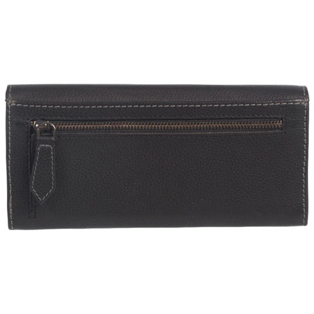 Club Rochelier Onyx RFID Leather Tri-fold Clutch Wallet - Black