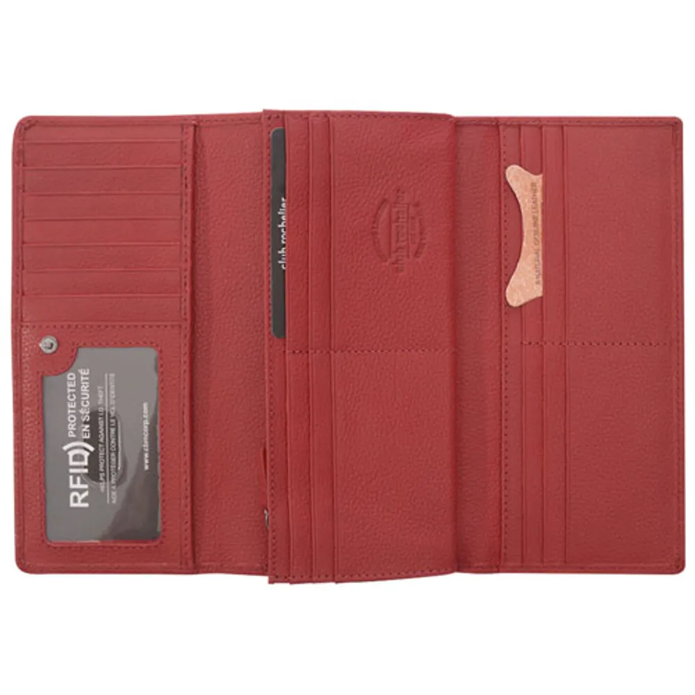 Club Rochelier Onyx RFID Leather Tri-fold Clutch Wallet - Red