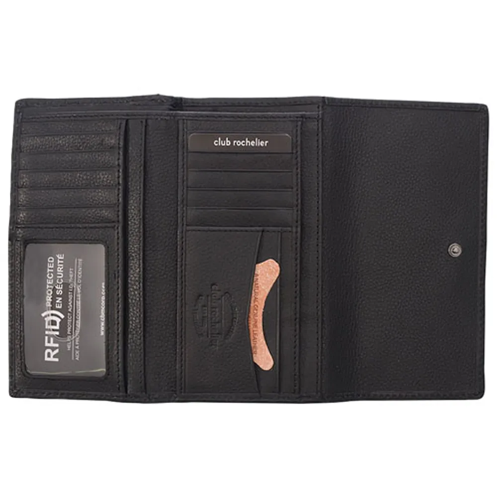 Club Rochelier Onyx RFID Leather Bi-fold Clutch Wallet - Black