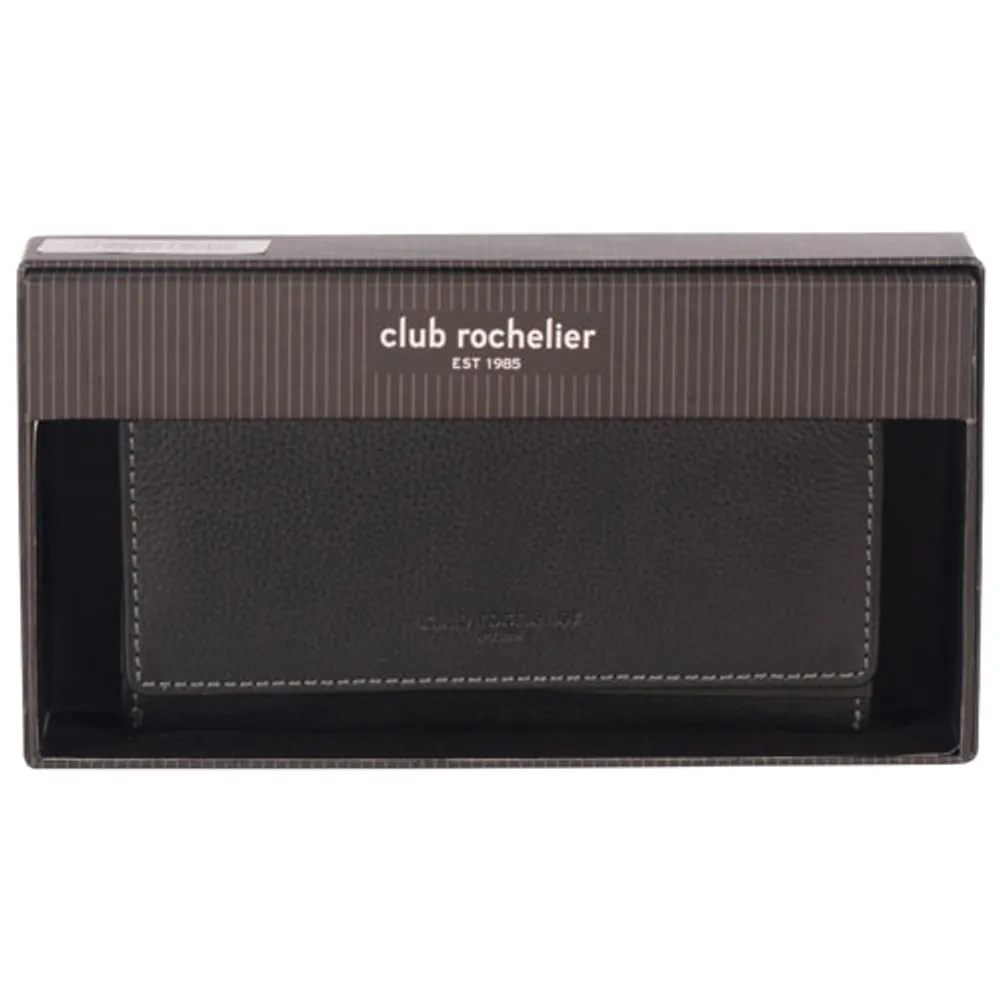 Pochette-portefeuille en cuir à deux volets RFID Onyx de Club Rochelier - Noir