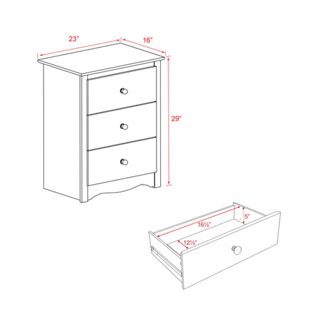 Monterey Transitional 3-Drawer Nightstand - White