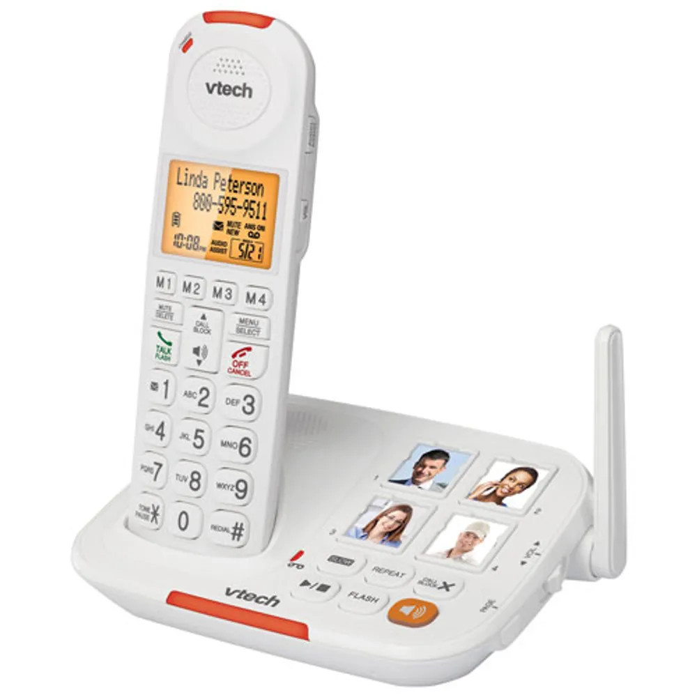 Système téléphonique sans fil DECT 6.0 à 1 combiné avec répondeur CareLine de VTech (SN5127) - Blanc