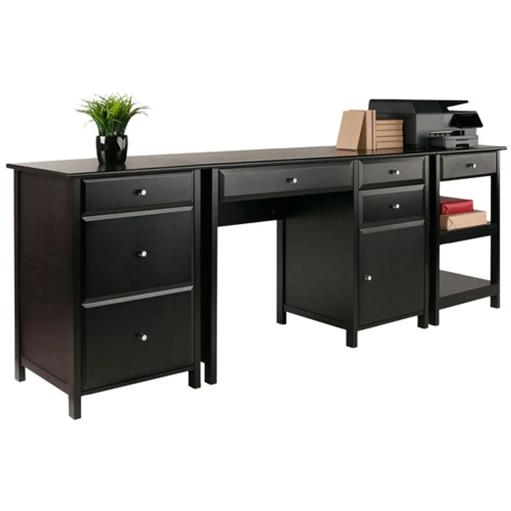 Delta Computer Desk with File Cabinet & Printer Table - Black