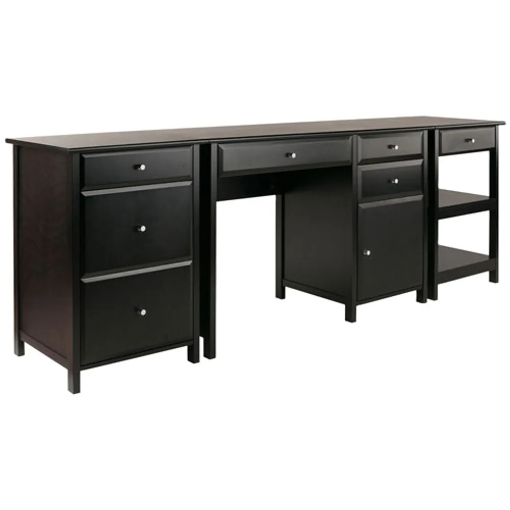 Delta Computer Desk with File Cabinet & Printer Table - Black