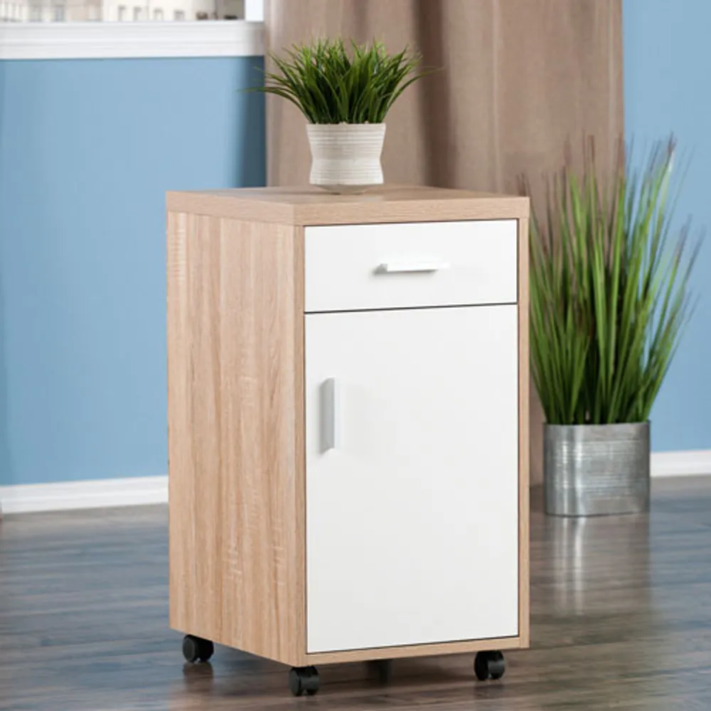 Armoire de rangement vertical mobile Kenner - Bois recyclé/Blanc