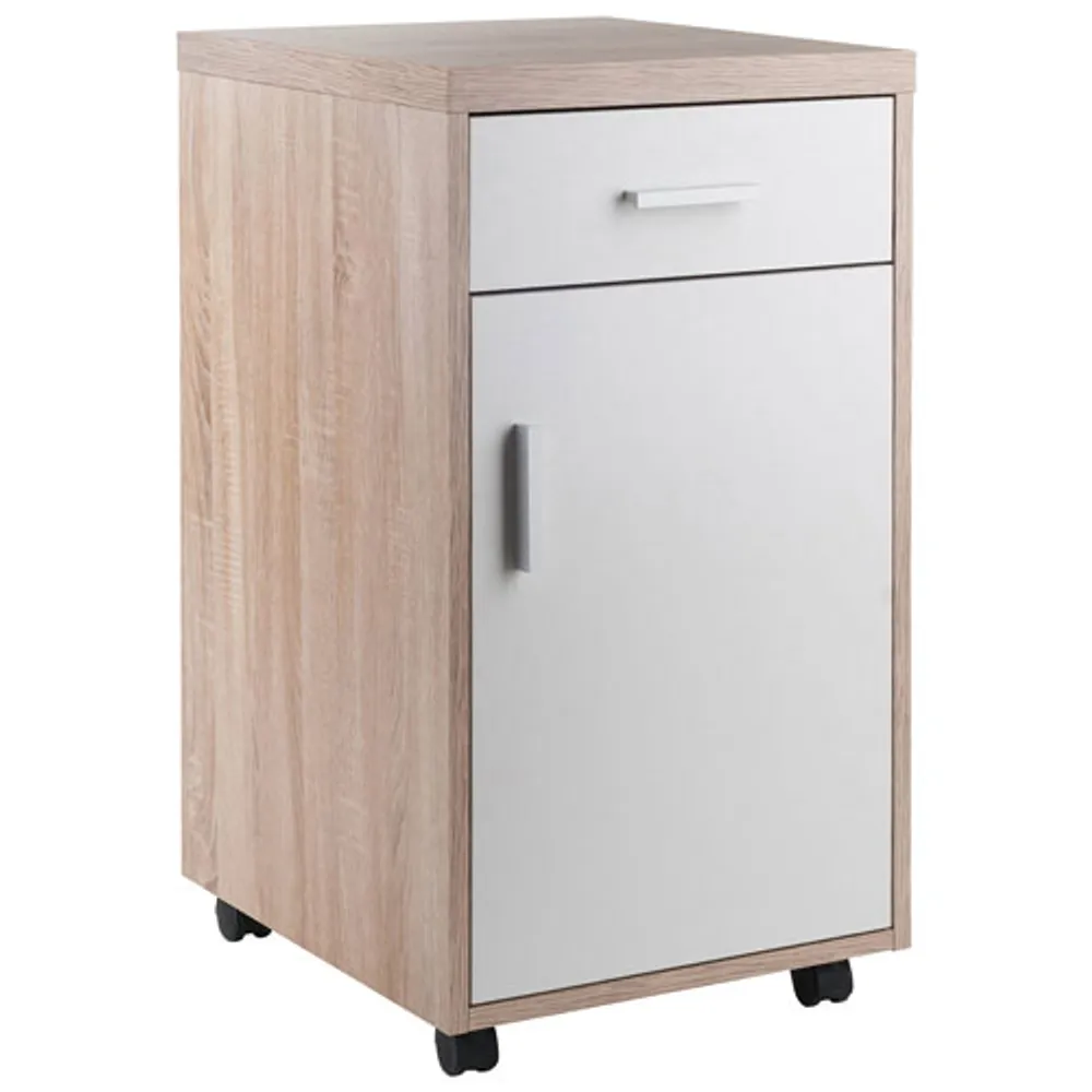 Armoire de rangement vertical mobile Kenner - Bois recyclé/Blanc