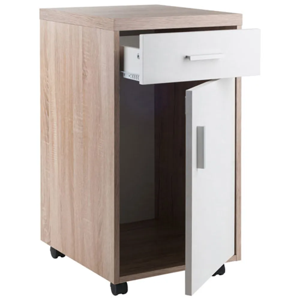 Armoire de rangement vertical mobile Kenner - Bois recyclé/Blanc